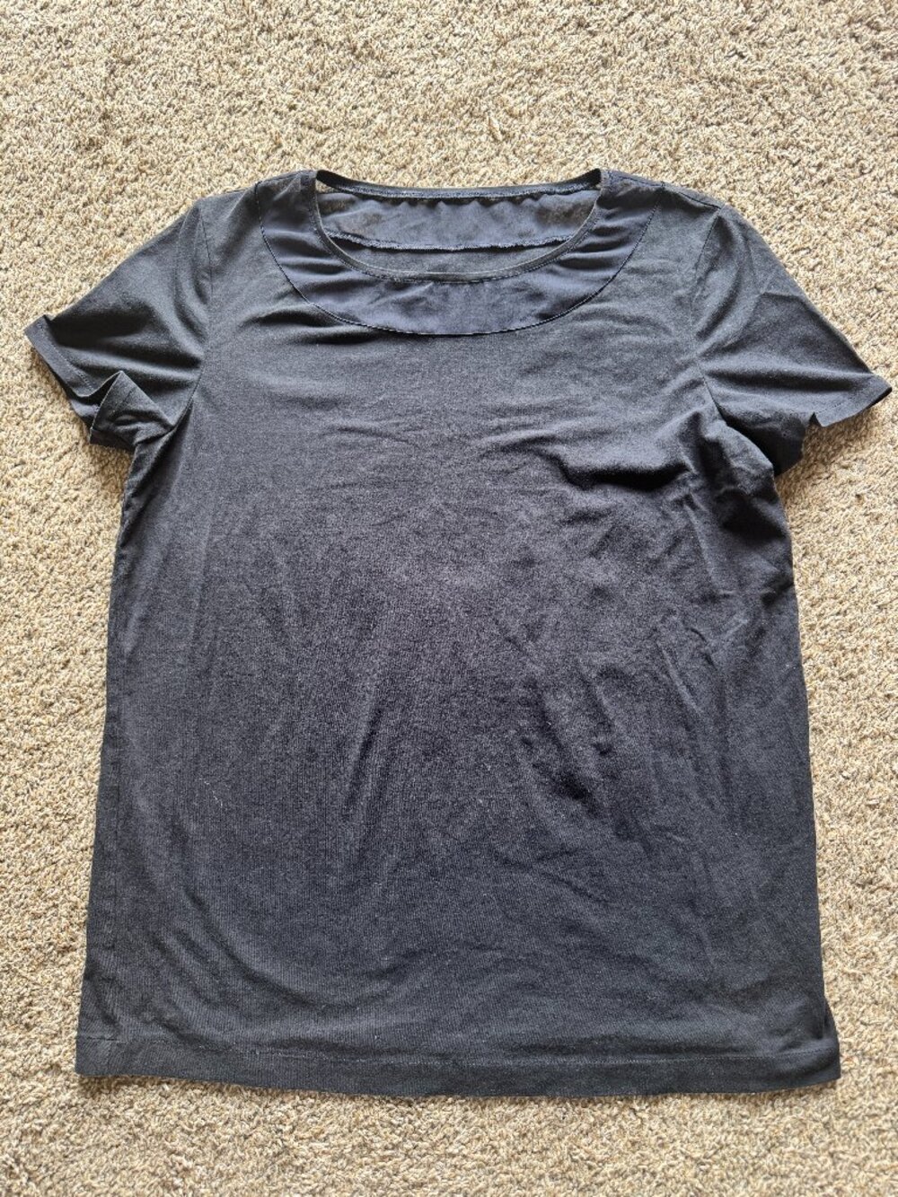 Lafayette 148 Mixed Media Short Sleeve Scooped Crew Neck Mesh Shirt Size M